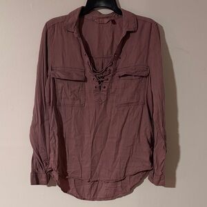 SO Dusty Rose Lace-Up Blouse